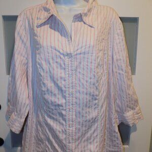 Lane Bryant White W/Pink Stripe Button Down 3/4 Sleeve Shirt Size 22/24W Women's